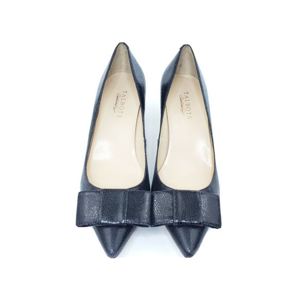 Talbots Signature Women Pumps Black Textured Leather Bow Kitten Heel 9 B - Picture 3 of 10